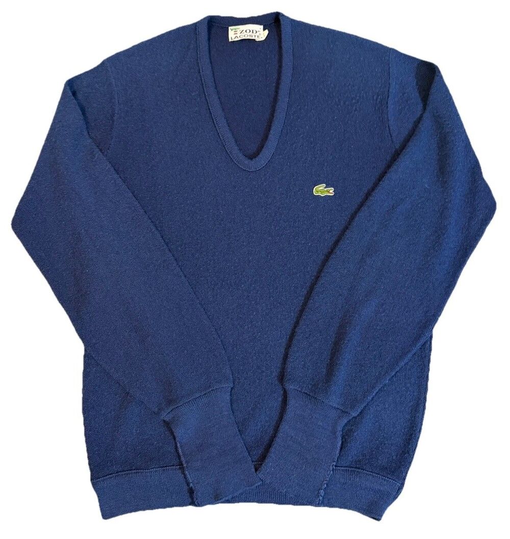 Vintage Izod Lacoste V-Neck Sweater Pullover Men’s L Navy Orlon Acrylic USA Made